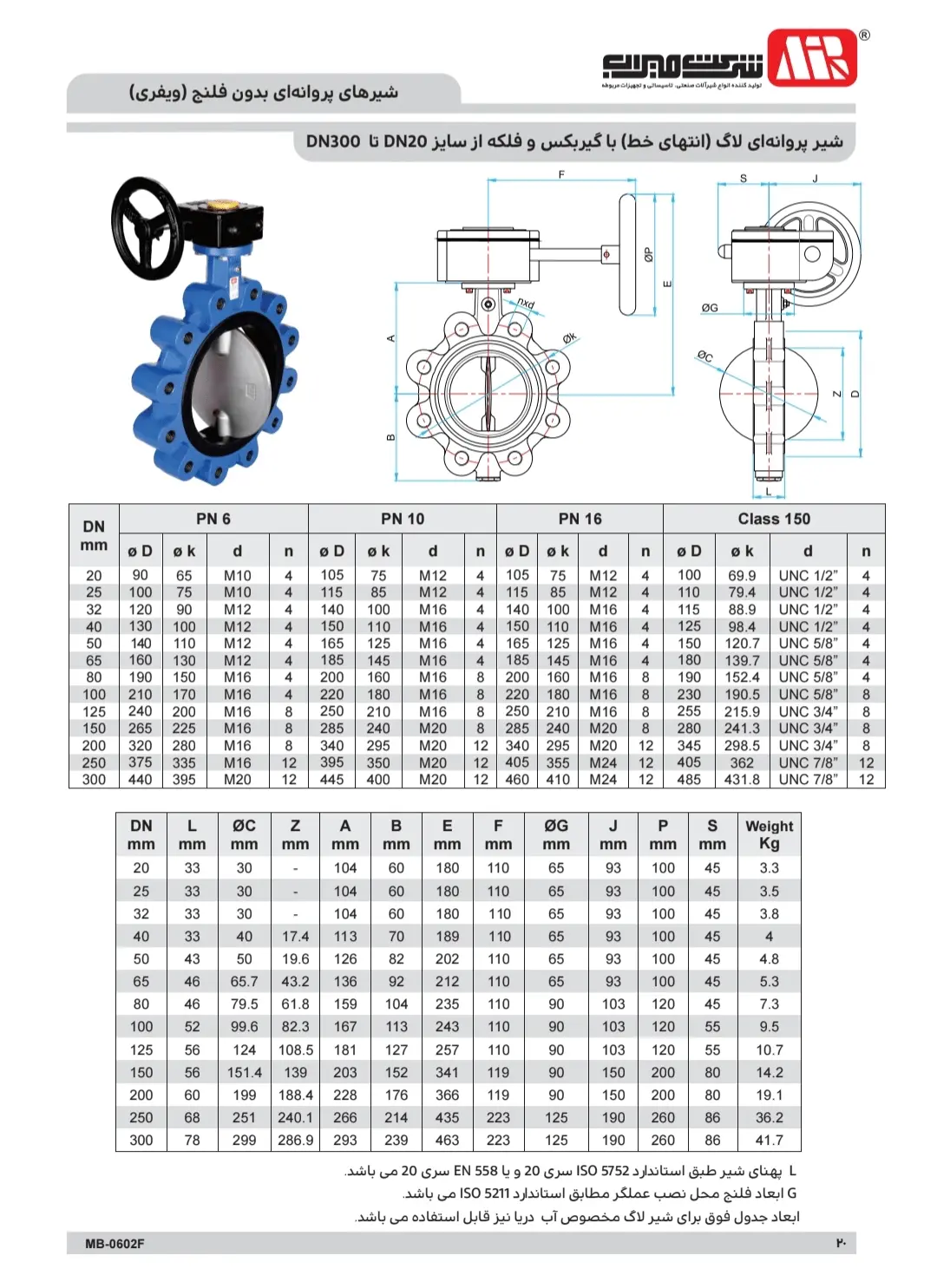 شیر پروانه‌ای لاگ گیربکسی PN16 دیسک استیل 304 میراب