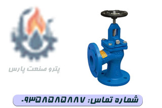 شیر سوپاپی ۹۰ درجه فلنجی PN16 با بدنه چدنی برند وگ ایران مناسب خطوط بخار و صنعتی